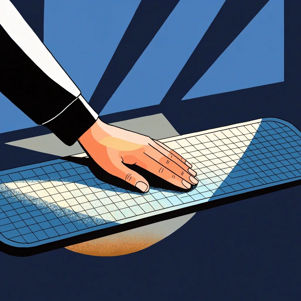 Close view of a drafting grid surface and a pencil tip on a dark research desk